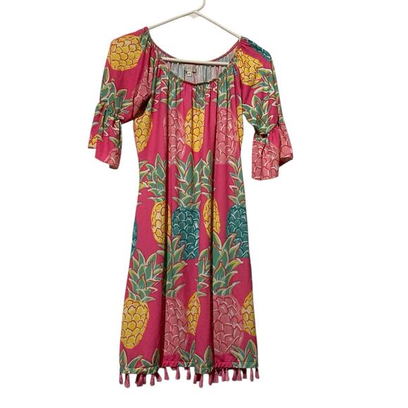 Simply Southern Dress Womens Size Medium Pink Pineapples Stretch - Picture 1 of 7